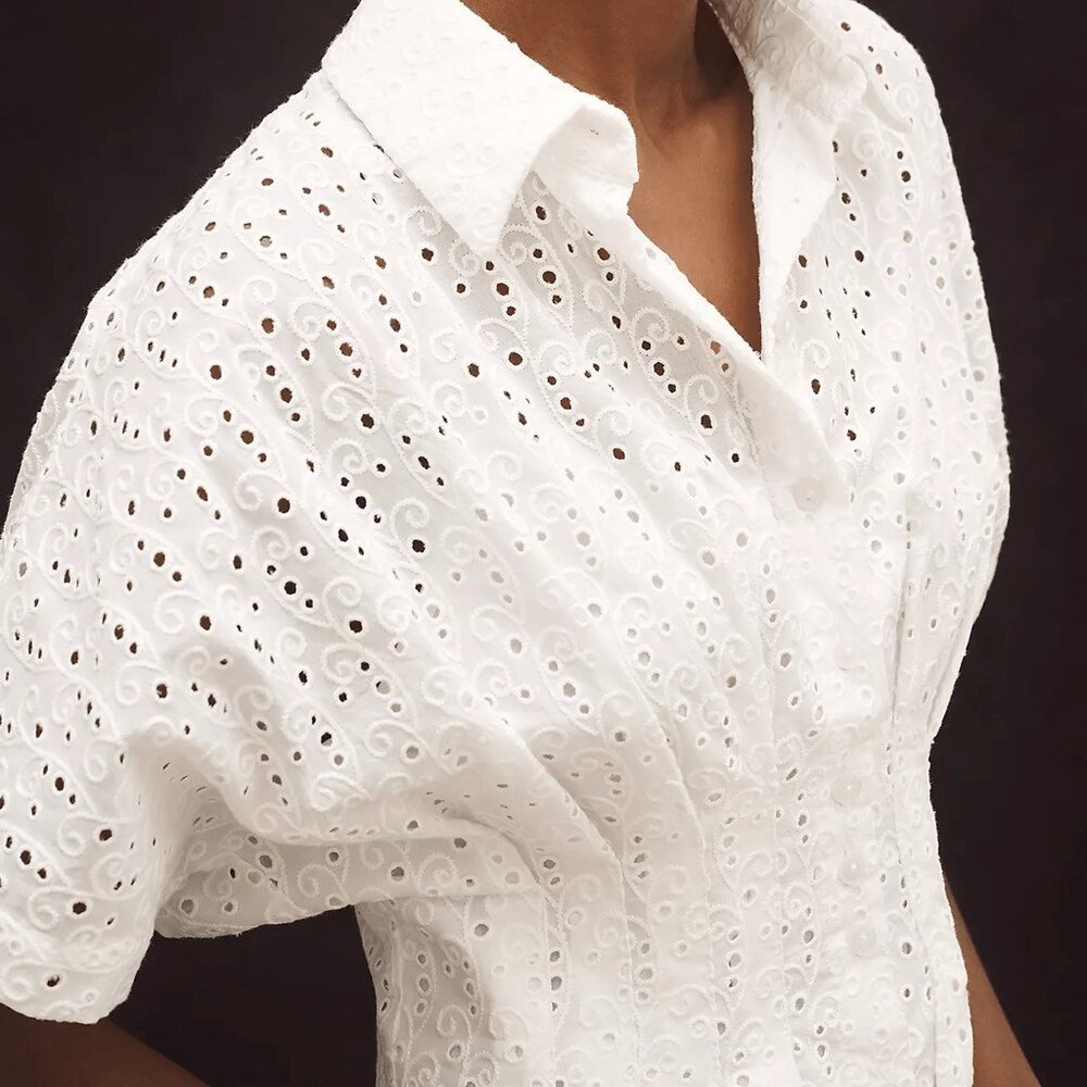Anthropologie The Tobie Eyelet Mini Shirt Dress by Exquise White XSP NWT XS P - Picture 2 of 9